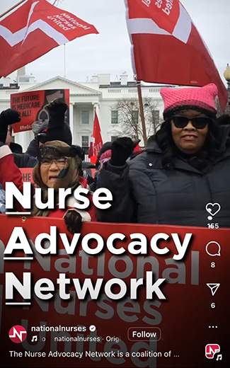 Nurses outside The White House, text "Nurse Advocact Network"