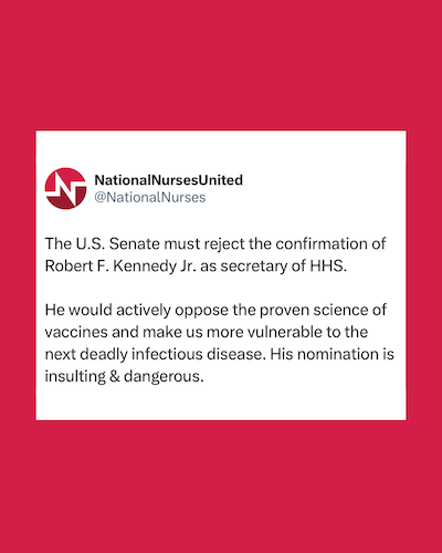 Image of social media post "The U.S. Senate must reject the confirmation of Robert F. Kennedy Jr. as secretary of HHS