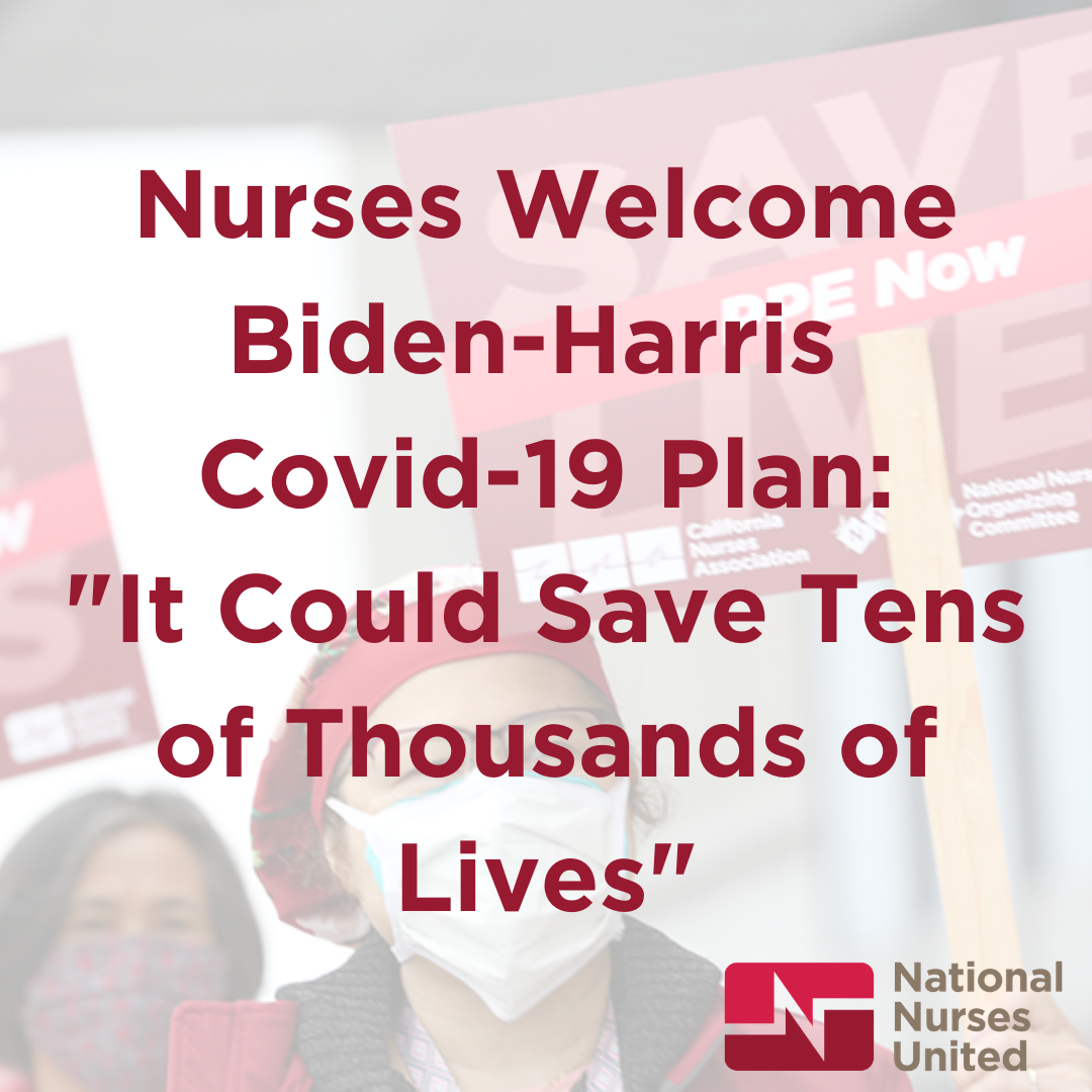 NNU Press Release on Biden-Harris Covid Plan With Img of Nurse with N95