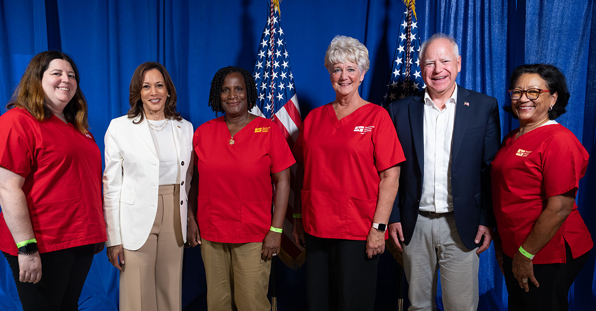 NNU Presidents posing with Vice President Kamala Harris and Tim Walz