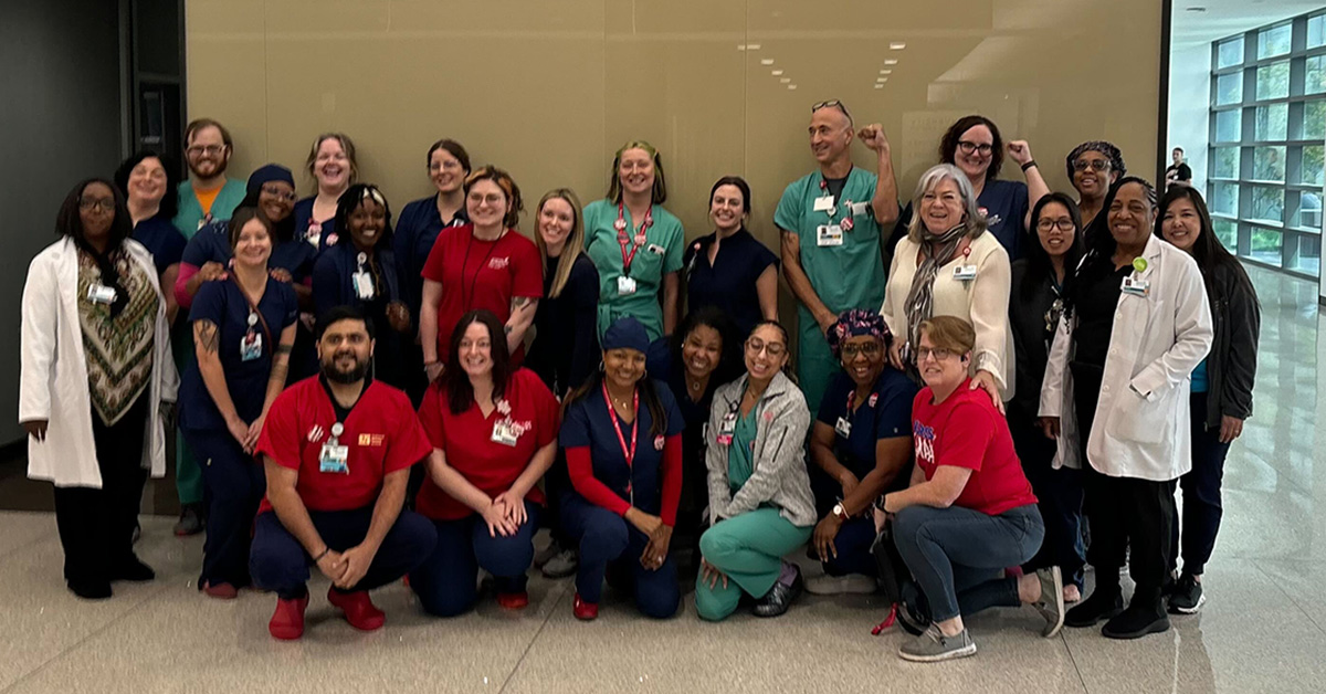 Large group of nurses inside hospital