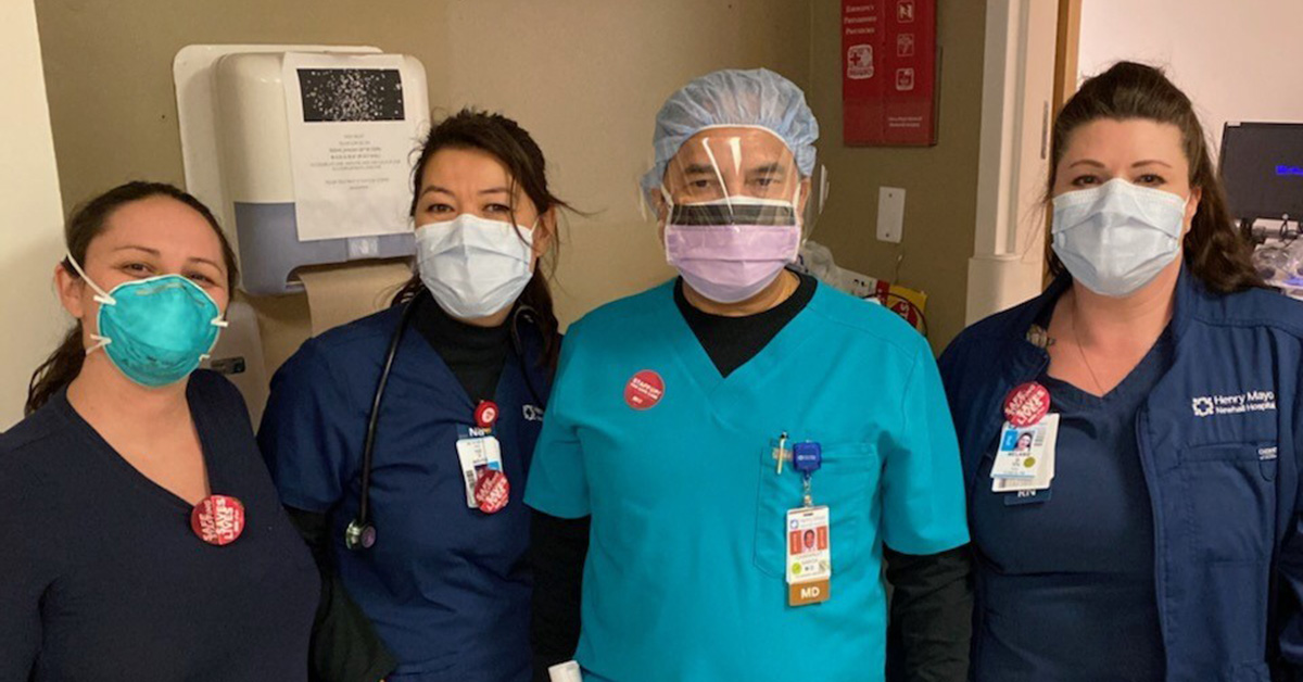 Four nurses inside hospital