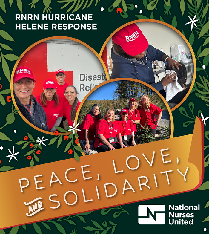 Images of RNs from RNRN hurricane Helene response and holiday greenery