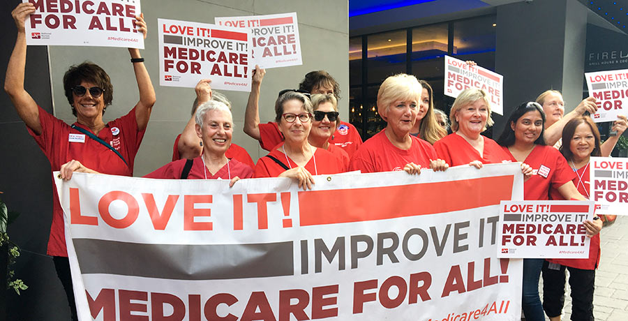 Nurses rally with Medicare for All banner