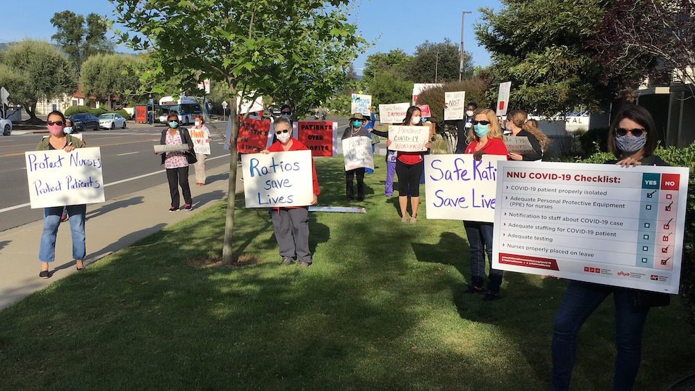 Registered nurses at HCA’s Good Samaritan Hospital in San Jose protesting unsafe staffing