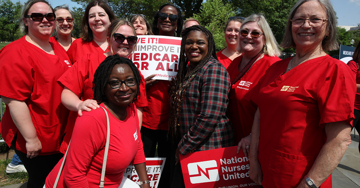 Congresswoman Cori Bush stands with NNU nurses