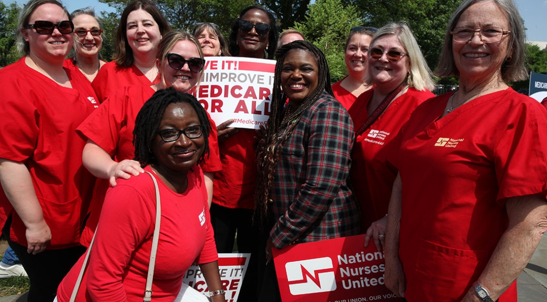 Congresswoman Cori Bush stands with NNU nurses