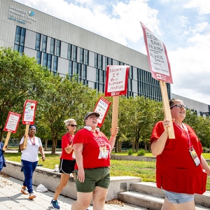 Nurses on picket line outside of University Medical Center in New Orleans