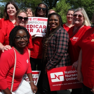 Congresswoman Cori Bush stands with NNU nurses