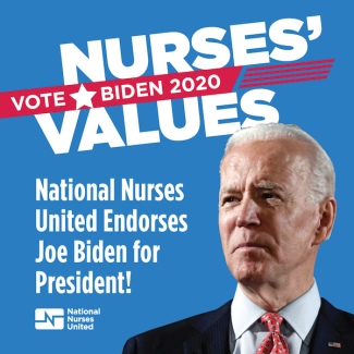 Joe Biden with text "Vote Nurses Values"