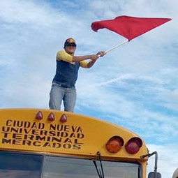 Honduran Protestor on bus