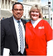 Rep. Keith Ellison with NNU Co-President Jean Ross, RN